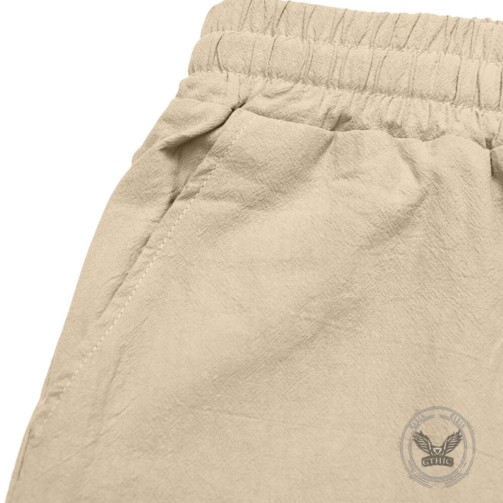 Casual Loose-Fit Solid-Color Linen Drawstring Sports Pants