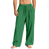 Casual Loose-Fit Solid-Color Linen Drawstring Sports Pants