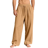 Casual Loose-Fit Solid-Color Linen Drawstring Sports Pants