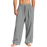 Casual Loose-Fit Solid-Color Linen Drawstring Sports Pants