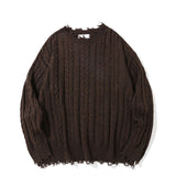 Casual Loose Crew Neck Frayed Pullover Sweater | Gthic.com