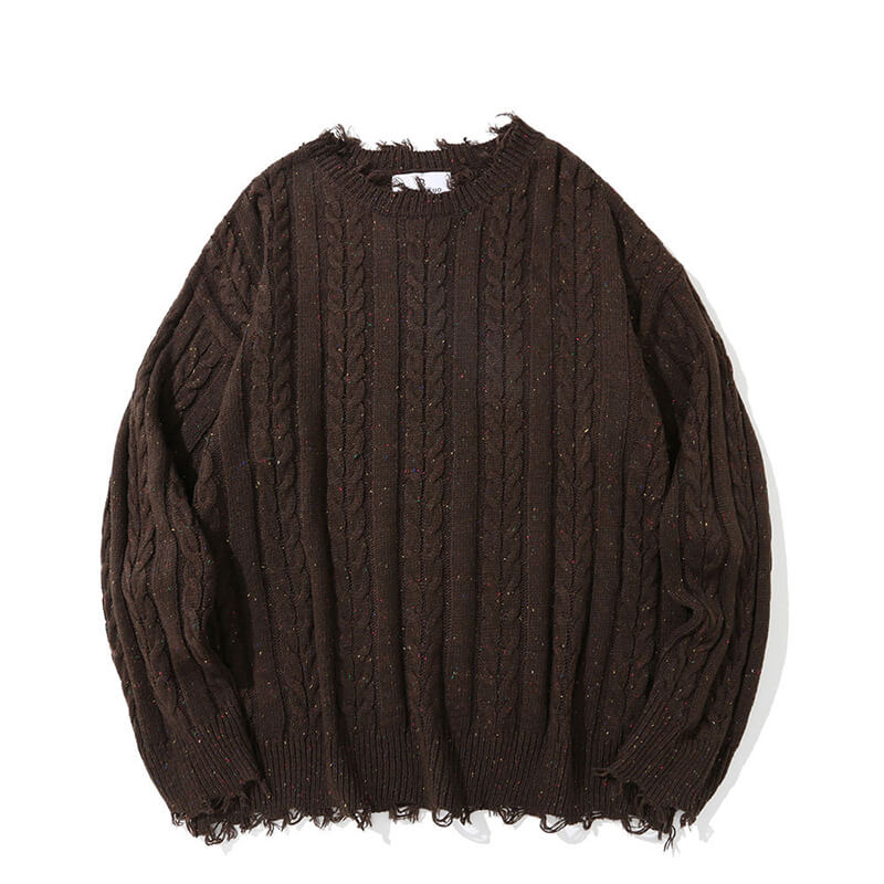 Casual Loose Crew Neck Frayed Pullover Sweater | Gthic.com