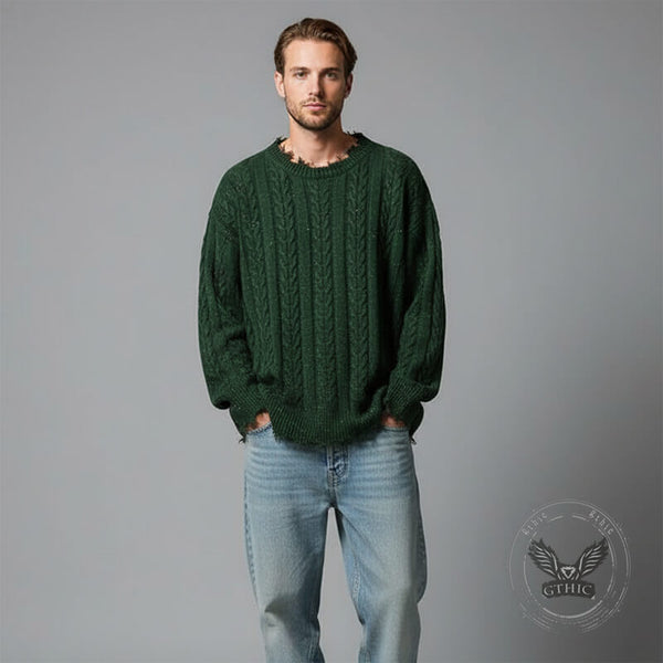 Casual Loose Crew Neck Frayed Pullover Sweater | Gthic.com
