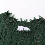 Casual Loose Crew Neck Frayed Pullover Sweater