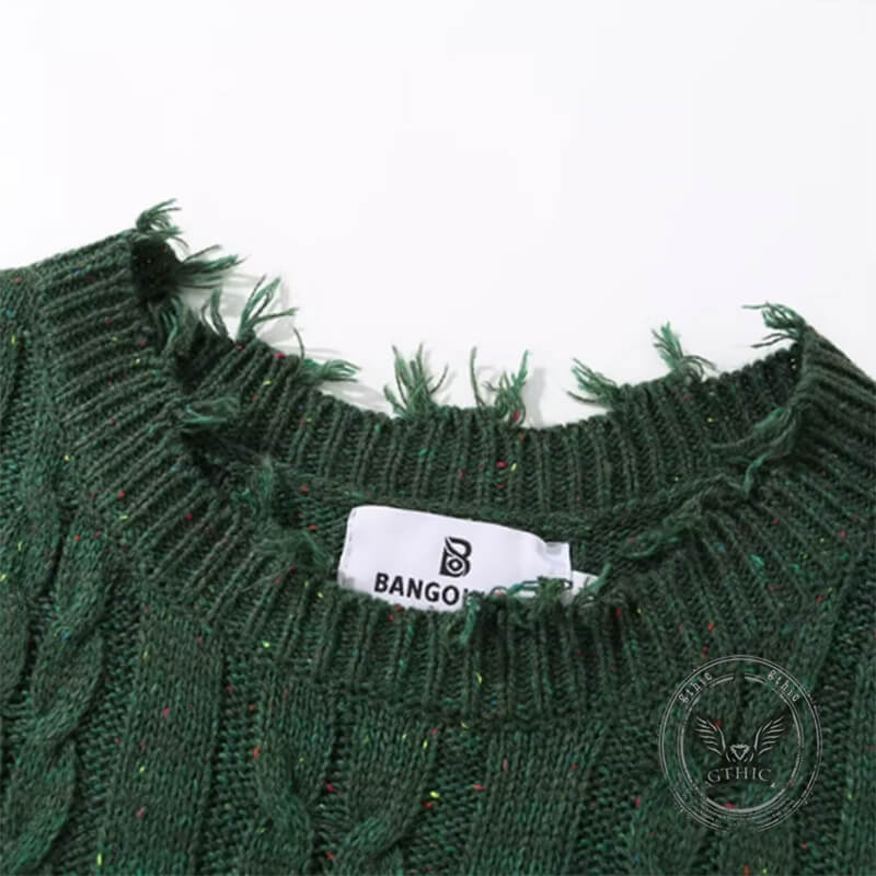 Casual Loose Crew Neck Frayed Pullover Sweater