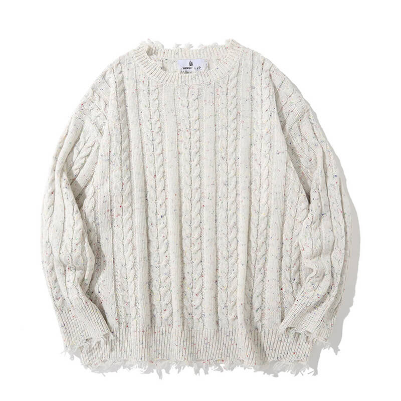 Casual Loose Crew Neck Frayed Pullover Sweater