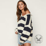Casual Loose Striped Off-Shoulder Knit Sweater | Gthic.com