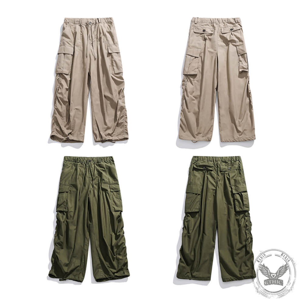 Casual Multi-Pocket Loose Wide-Leg Drawstring Overalls | Ghtic.com