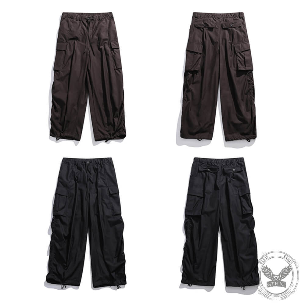 Casual Multi-Pocket Loose Wide-Leg Drawstring Overalls