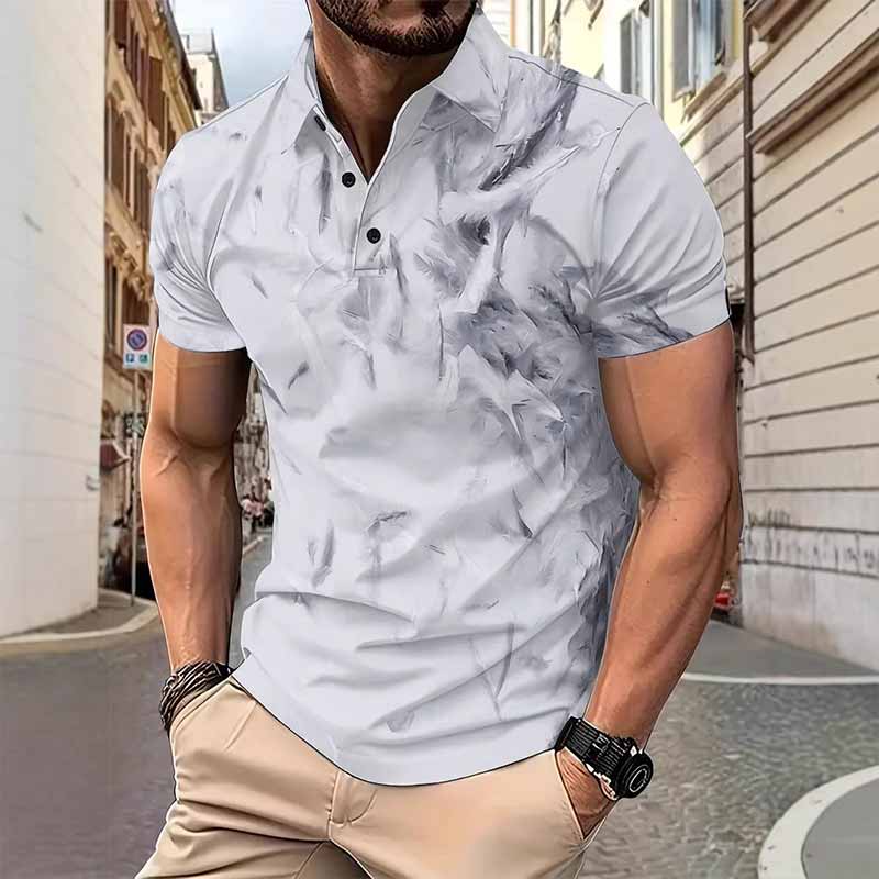 Casual Natural Feather Print Short Sleeve Polo Shirt 01 | Gthic.com