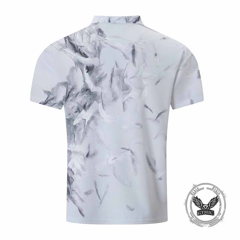 Casual Natural Feather Print Short Sleeve Polo Shirt 02 | Gthic.com