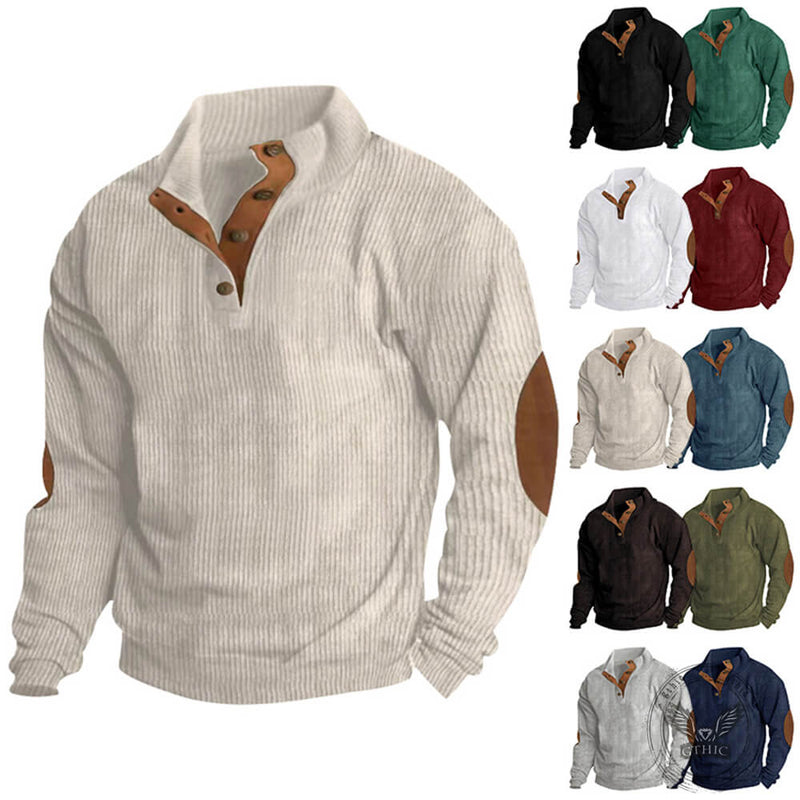 Casual Outdoor Stand Collar Corduroy Knit Sweatshirt | Gthic.com