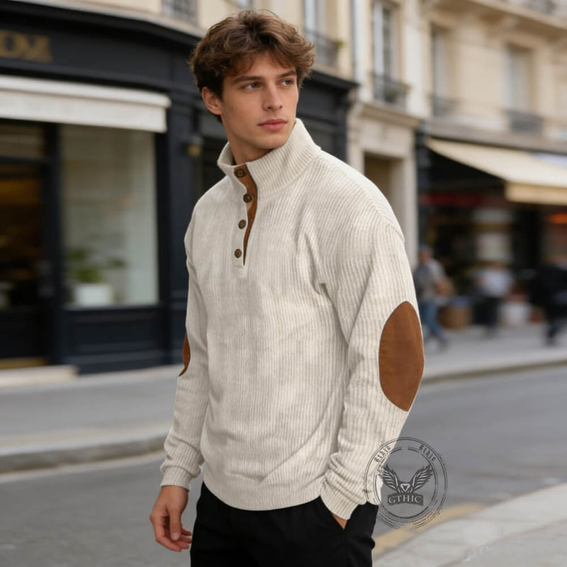 Casual Outdoor Stand Collar Corduroy Knit Sweatshirt | Gthic.com