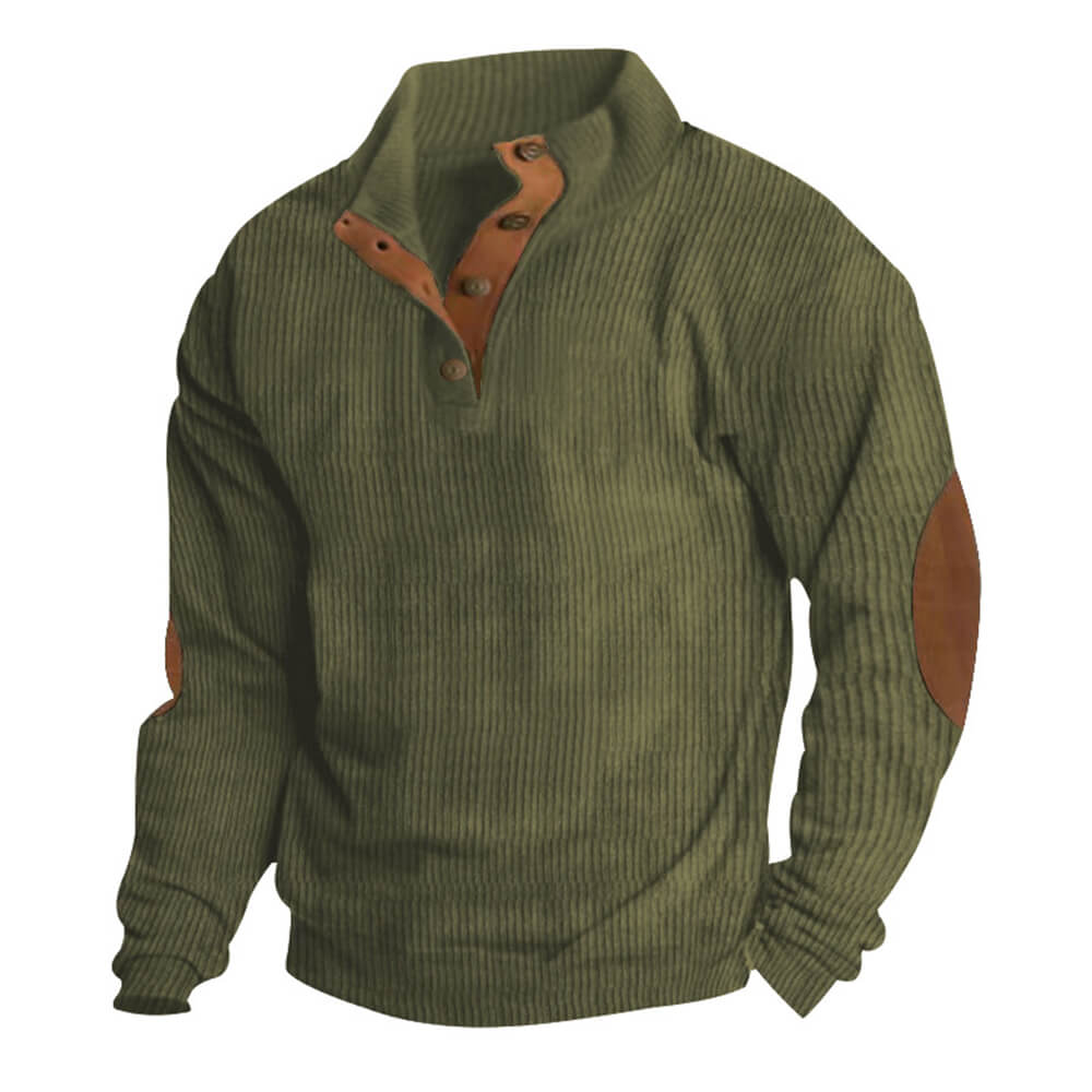 Casual Outdoor Stand Collar Corduroy Knit Sweatshirt