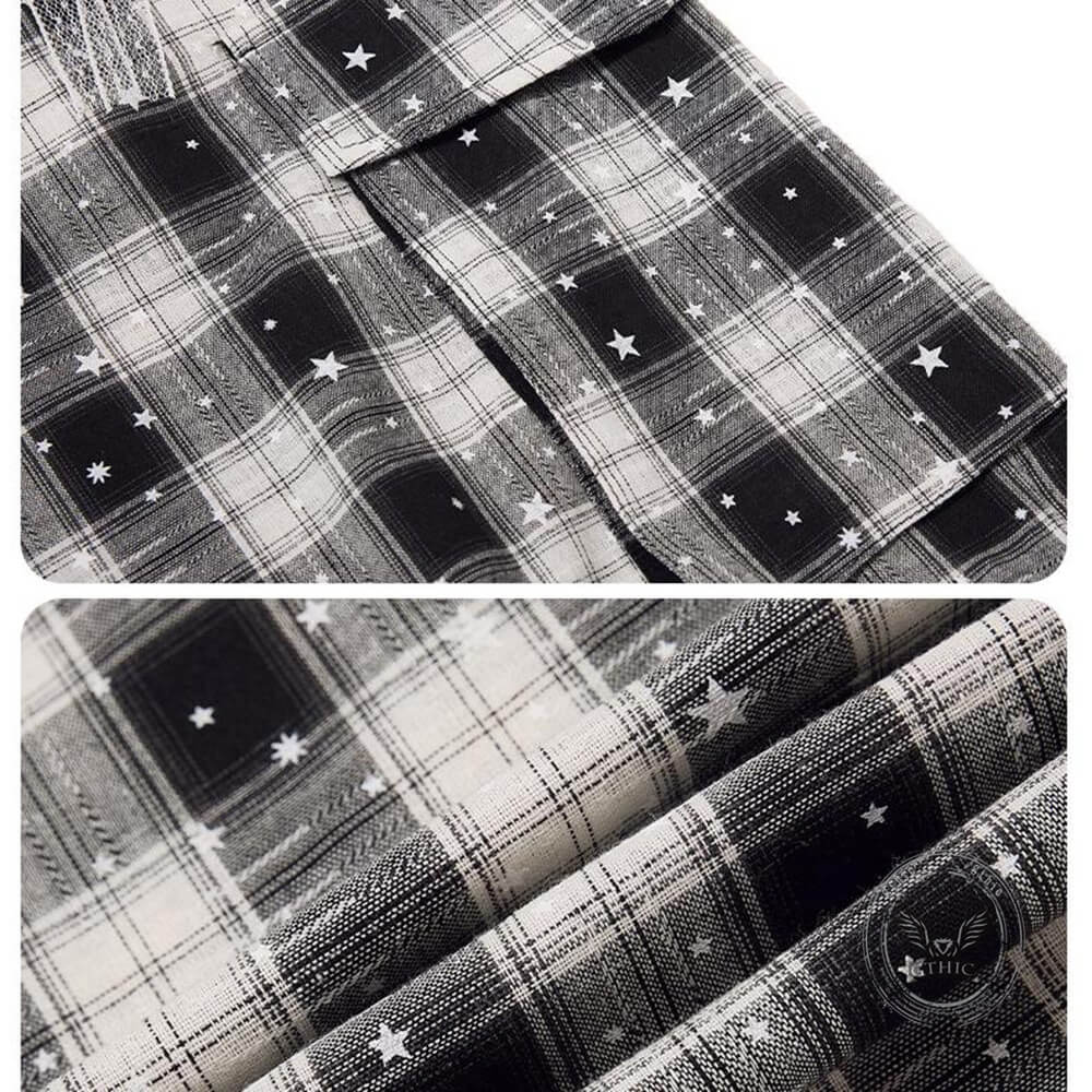 Casual Preppy-Style Star-Print Plaid Wide-Leg Shorts