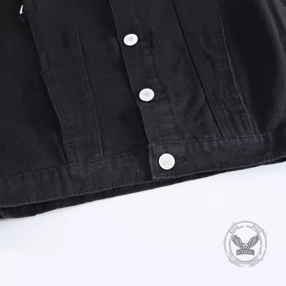 Casual Punk Black Lapel Biker Denim Vest