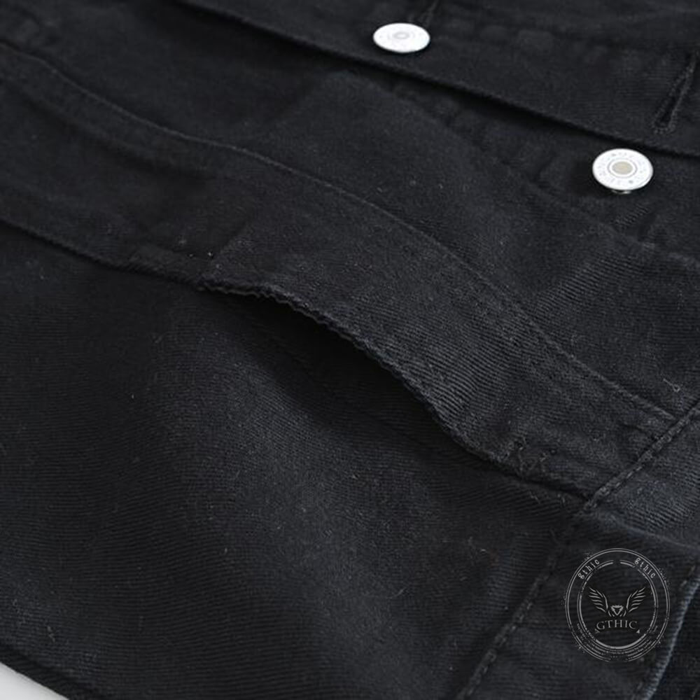 Casual Punk Black Lapel Biker Denim Vest