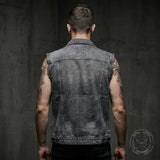 Casual Slim-Fit Brushed Biker Denim Vest | Gthic.com
