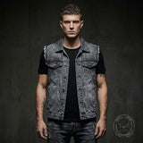 Casual Slim-Fit Brushed Biker Denim Vest | Gthic.com