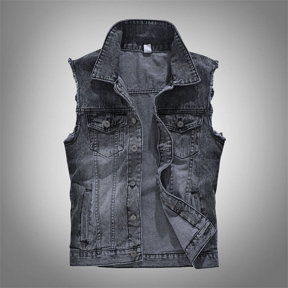 Casual Slim-Fit Brushed Biker Denim Vest | Gthic.com