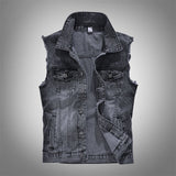 Casual Slim-Fit Brushed Biker Denim Vest | Gthic.com