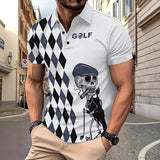 Casual Smoking Skull Print Short Sleeve Polo Shirt | Gthic.com