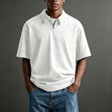 Casual Solid-Color Half-Zip Lapel Polo Shirt