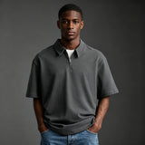 Casual Solid-Color Half-Zip Lapel Polo Shirt