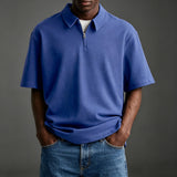 Casual Solid-Color Half-Zip Lapel Polo Shirt