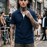 Casual Solid-Color Half-Zip Lapel Polo Shirt