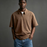 Casual Solid-Color Half-Zip Lapel Polo Shirt