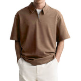 Casual Solid-Color Half-Zip Lapel Polo Shirt