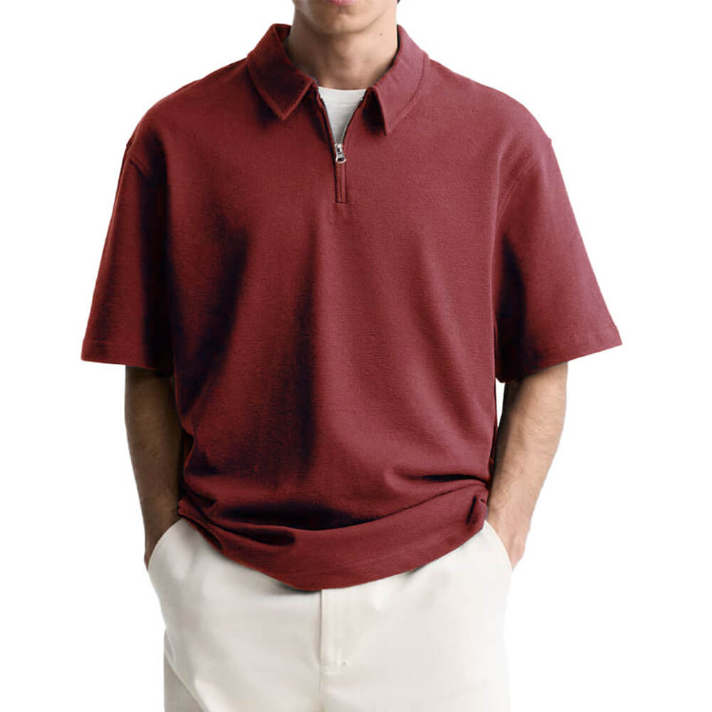 Casual Solid-Color Half-Zip Lapel Polo Shirt