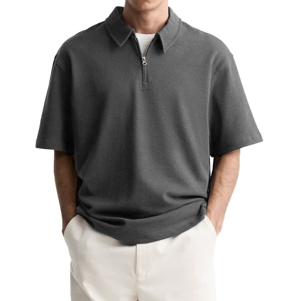 Casual Solid-Color Half-Zip Lapel Polo Shirt