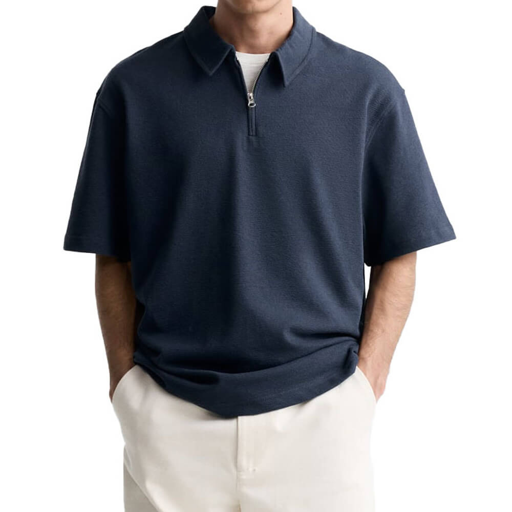 Casual Solid-Color Half-Zip Lapel Polo Shirt | Gthic.com