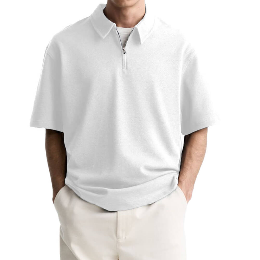 Casual Solid-Color Half-Zip Lapel Polo Shirt | Gthic.com
