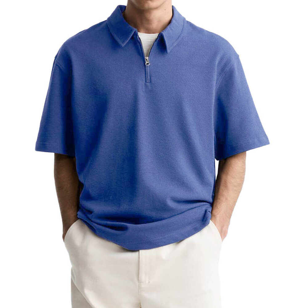 Casual Solid-Color Half-Zip Lapel Polo Shirt