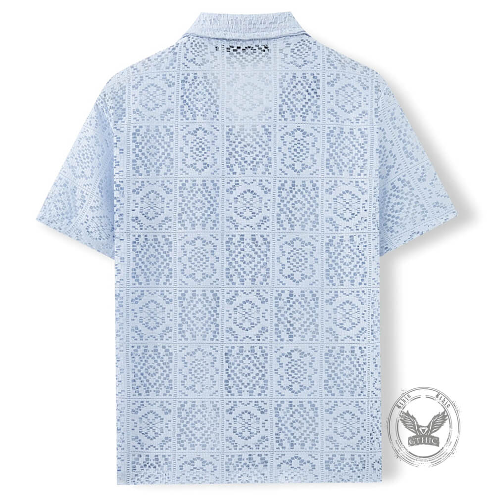 Casual Solid Color Cut-Out Lace Short-Sleeve Shirt