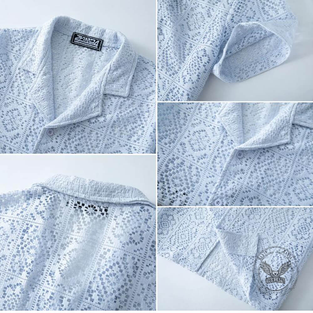 Casual Solid Color Cut-Out Lace Short-Sleeve Shirt