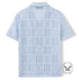 Casual Solid Color Cut-Out Lace Short-Sleeve Shirt