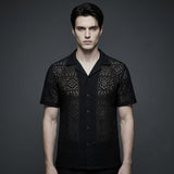 Casual Solid Color Cut-Out Lace Short-Sleeve Shirt