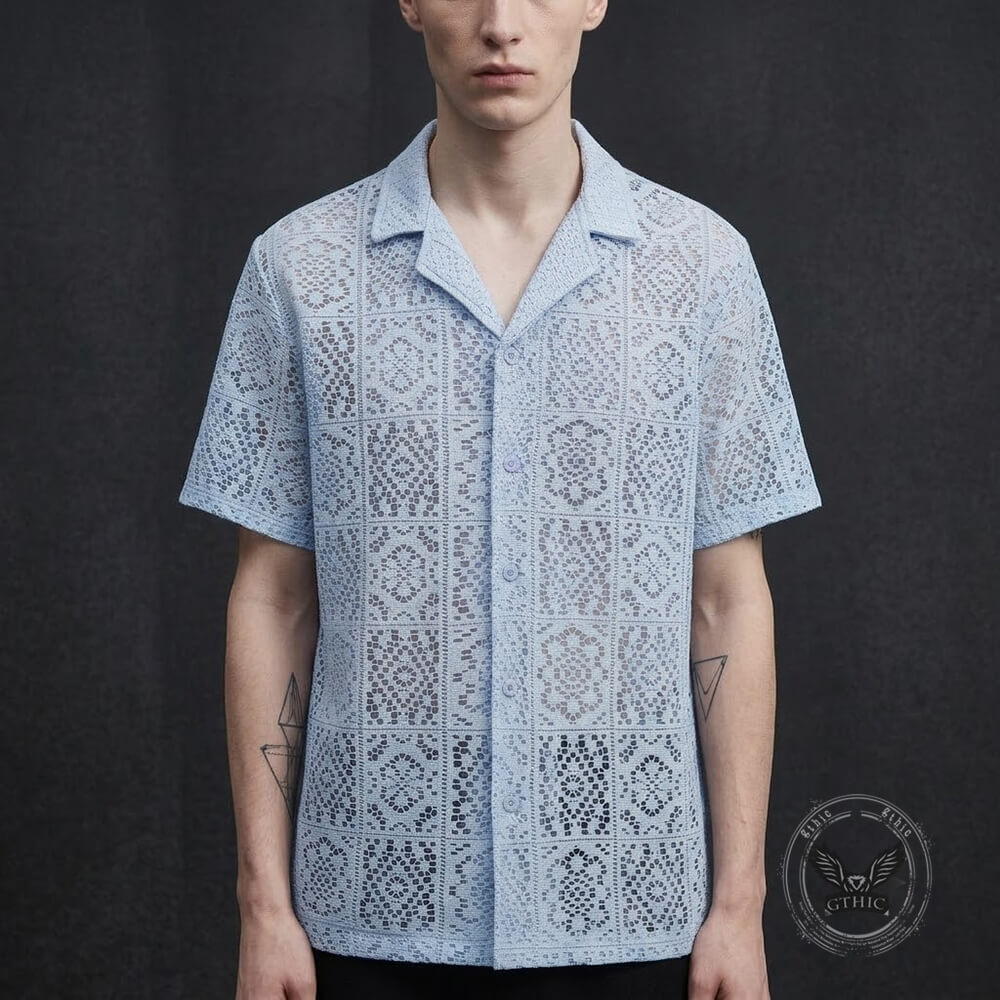 Casual Solid Color Cut-Out Lace Short-Sleeve Shirt | Gthic.com