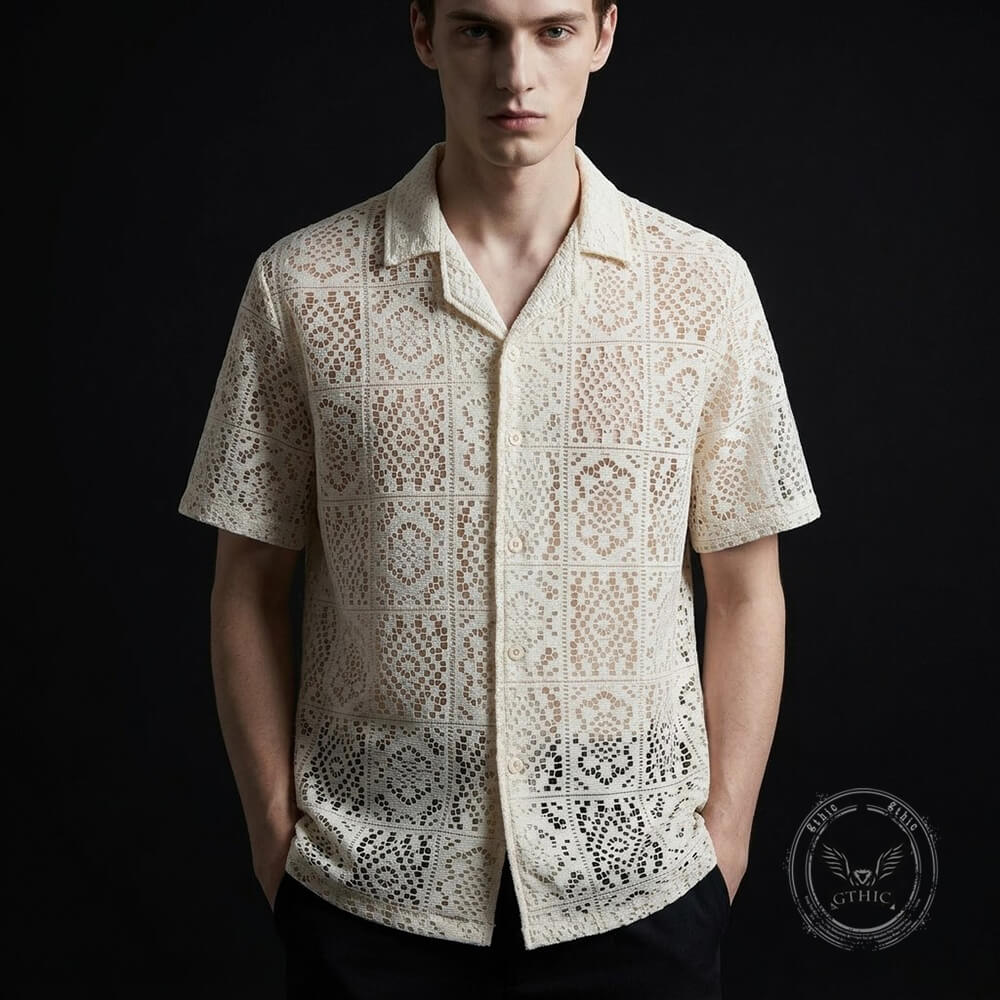 Casual Solid Color Cut-Out Lace Short-Sleeve Shirt | Gthic.com