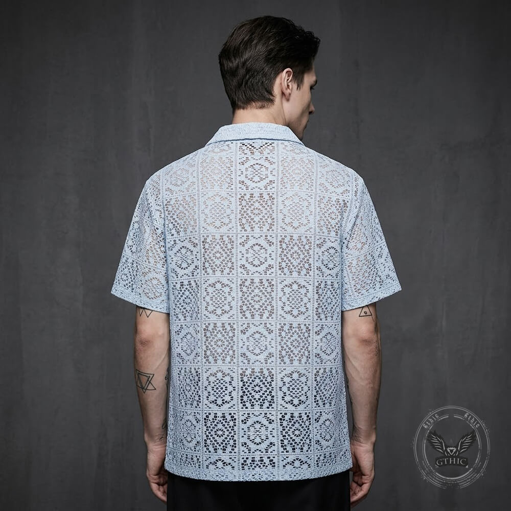 Casual Solid Color Cut-Out Lace Short-Sleeve Shirt | Gthic.com