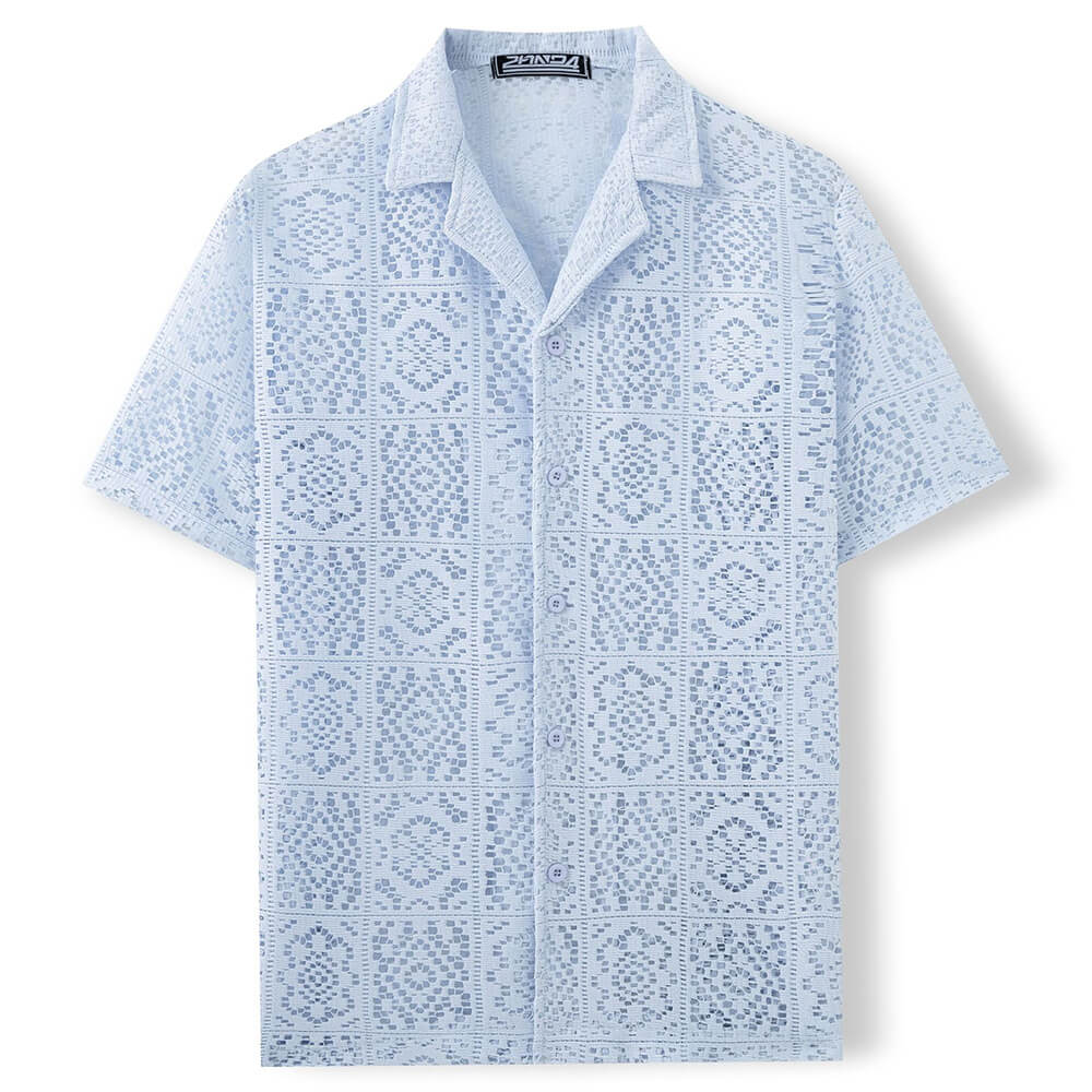 Casual Solid Color Cut-Out Lace Short-Sleeve Shirt