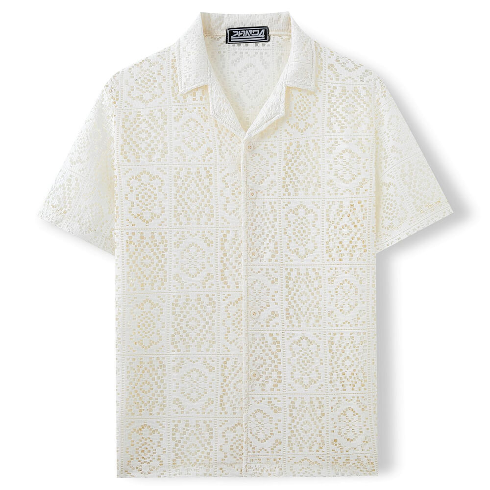 Casual Solid Color Cut-Out Lace Short-Sleeve Shirt