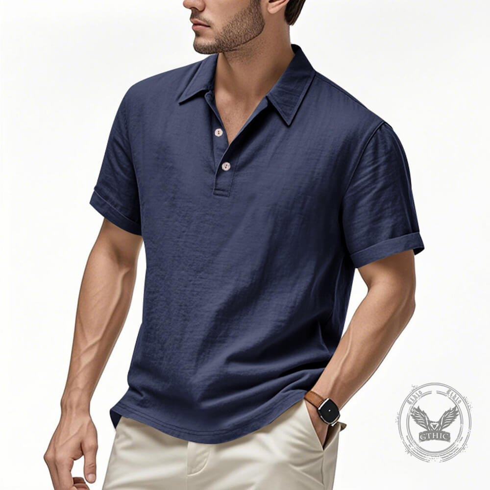 Casual Solid Color Loose Breathable Collared Polo Shirt