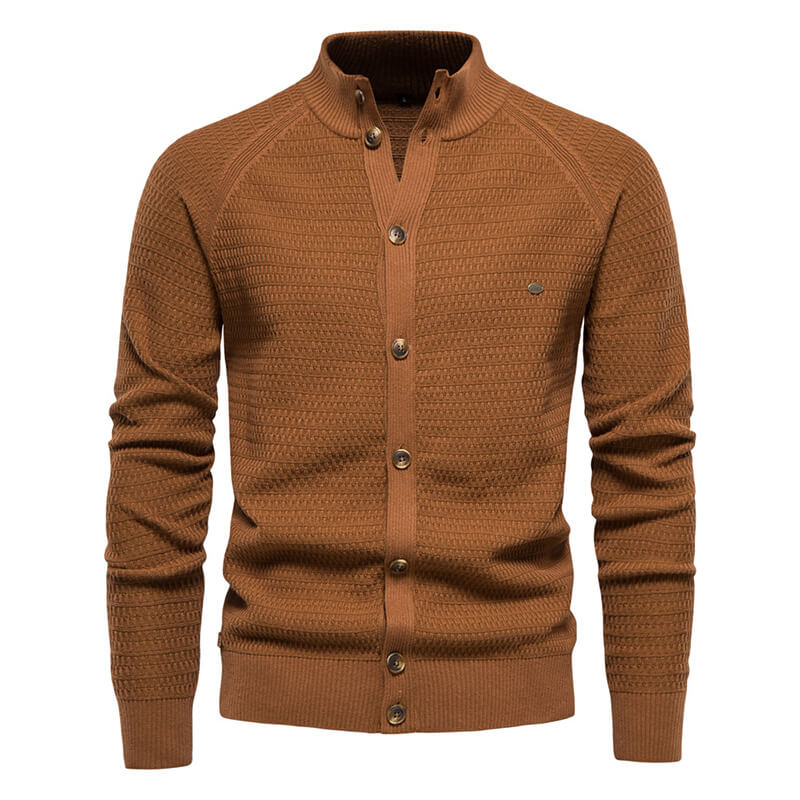 Casual Solid Color Stand Collar Knitted Cardigan