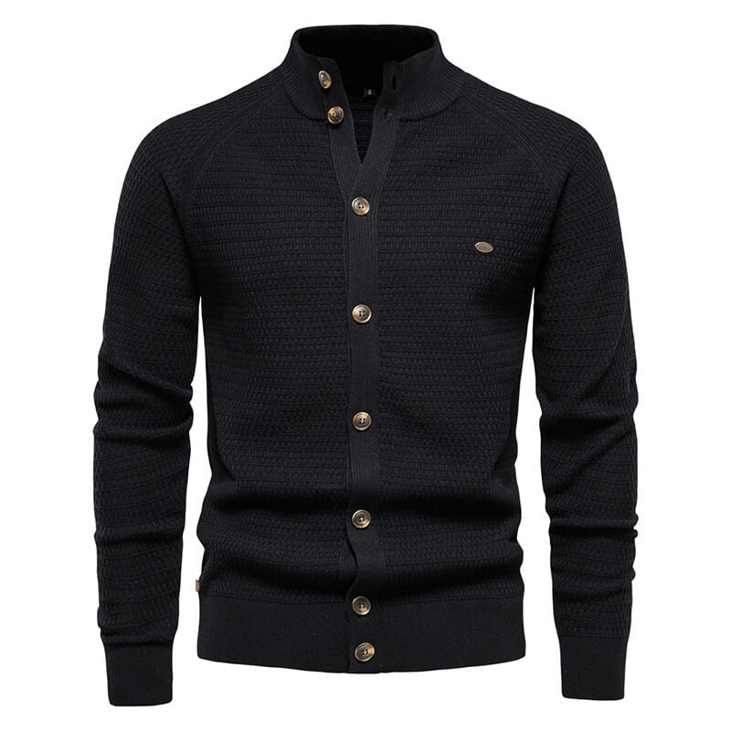 Casual Solid Color Stand Collar Knitted Cardigan