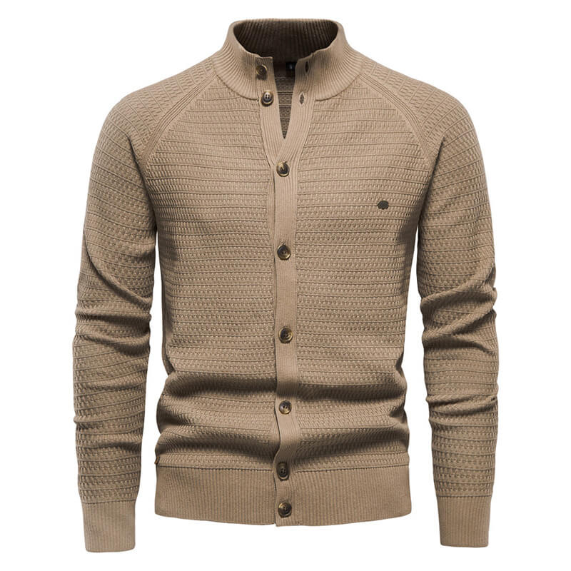 Casual Solid Color Stand Collar Knitted Cardigan